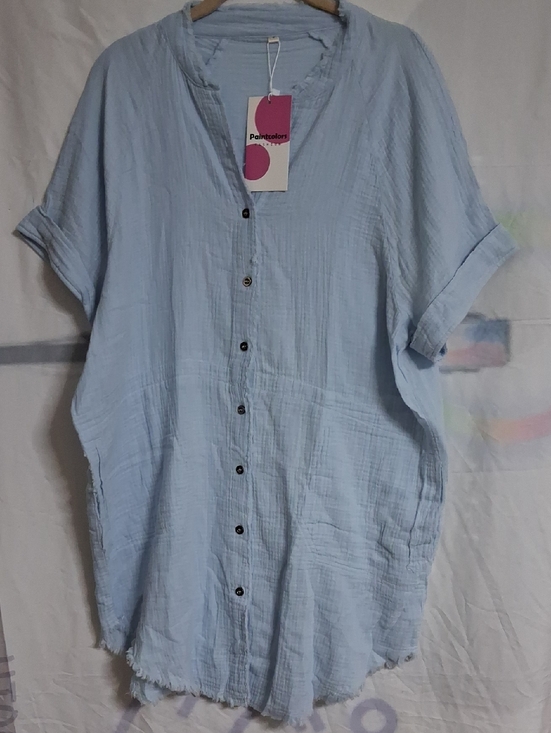 Paint Colors Tops - Light Blue Button-Front Women's Shirt